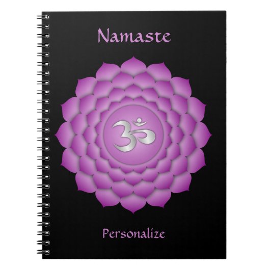 Elegant Namaste Violet Crown Chakra Personaliseren Notitieboek (Voorkant)