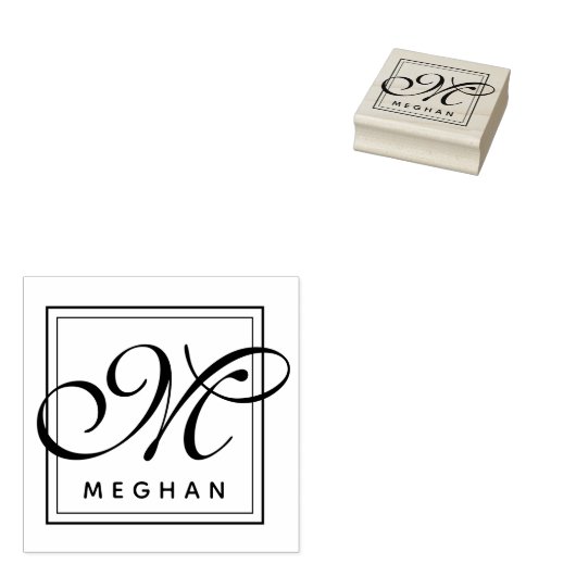 Elegant Name and Monogram Lijst Rubberstempel (Gestempeld)