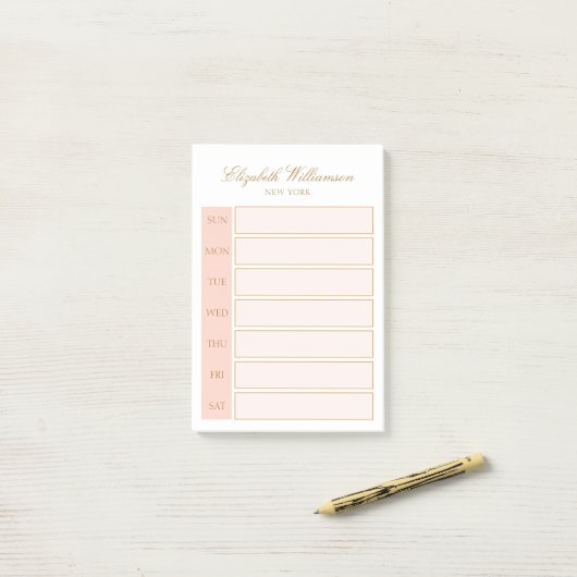 Elegant Name Blush Pink White Weekly Planner Post-it® Notes (Op bureau)