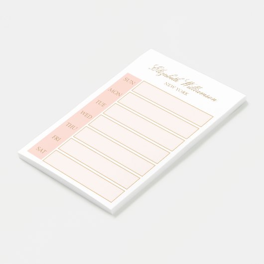 Elegant Name Blush Pink White Weekly Planner Post-it® Notes (Schuin)