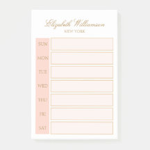 Elegant Name Blush Pink White Weekly Planner
