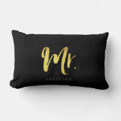 Elegant Name Faux Gold Mr Black Stripes Kussen (Voorkant)