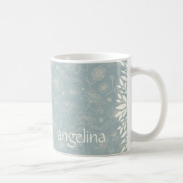 Elegant Name Floral Mug in Sage Green Koffiemok