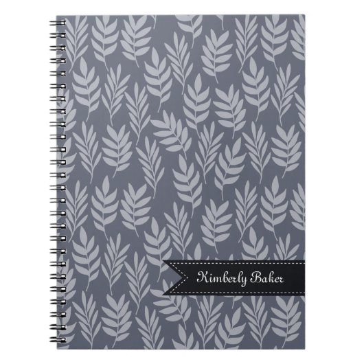 Elegant Name Modern Slate Grey Leaves Patroon Notitieboek (Voorkant)