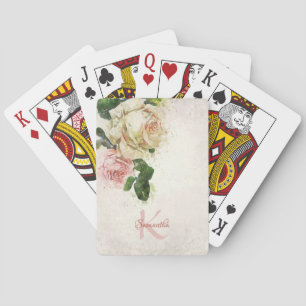 Elegant Name Monogram Blush Pink Waterverf Rozen Pokerkaarten