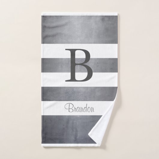 Elegant name monogram gestript grijs bad handdoek (Handdoek)