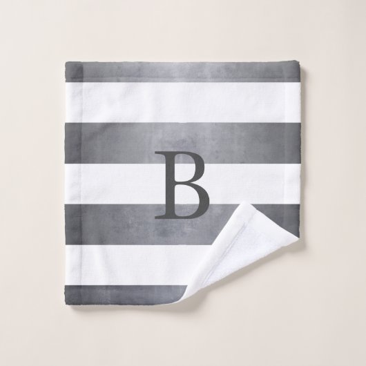 Elegant name monogram gestript grijs bad handdoek (Wasdoekje)