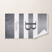 Elegant name monogram gestript grijs bad handdoek (Handdoek)