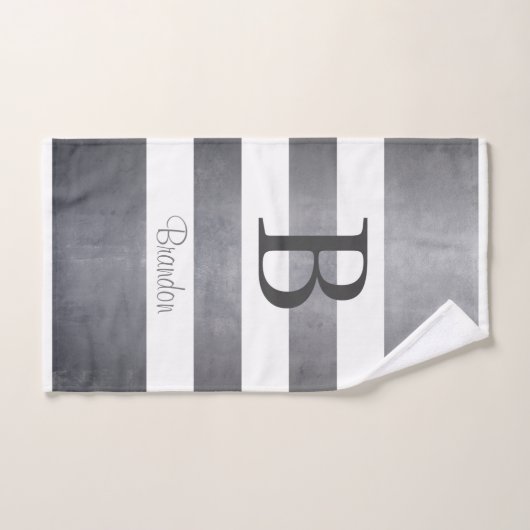 Elegant name monogram gestript grijs bad handdoek (Handdoek)