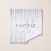 Elegant Name Monogram & Thin Gray Ombre Stripes Bad Handdoek (Wasdoekje)