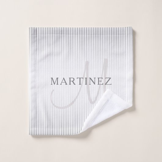 Elegant Name Monogram & Thin Gray Ombre Stripes Bad Handdoek (Wasdoekje)