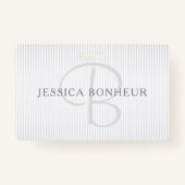 Elegant Name Monogram & Thin Gray Ombre Stripes Badge (Achterkant)