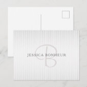 Elegant Name Monogram & Thin Gray Ombre Stripes Briefkaart (Voorkant / Achterkant)