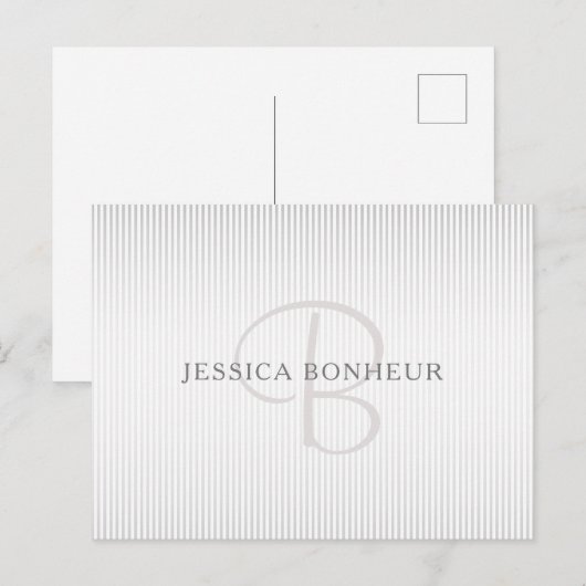 Elegant Name Monogram & Thin Gray Ombre Stripes Briefkaart (Voorkant / Achterkant)