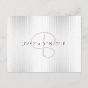 Elegant Name Monogram & Thin Gray Ombre Stripes Briefkaart