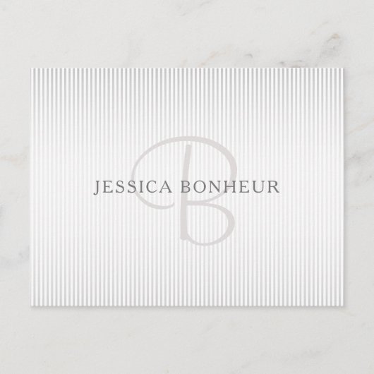 Elegant Name Monogram & Thin Gray Ombre Stripes Briefkaart (Voorkant)