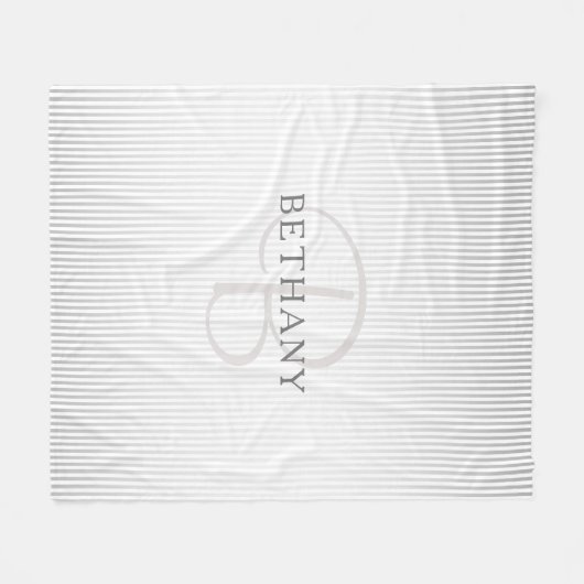Elegant Name Monogram & Thin Gray Ombre Stripes Fleece Deken (Voorkant (Horizontaal))