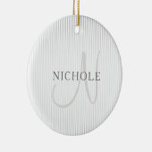 Elegant Name Monogram & Thin Gray Ombre Stripes Keramisch Ornament (Rechts)