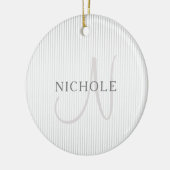 Elegant Name Monogram & Thin Gray Ombre Stripes Keramisch Ornament (Links)