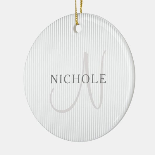 Elegant Name Monogram & Thin Gray Ombre Stripes Keramisch Ornament (Links)