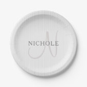 Elegant Name Monogram & Thin Gray Ombre Stripes Papieren Bordje (Voorkant)