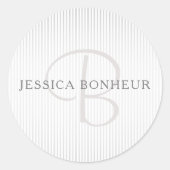 Elegant Name Monogram & Thin Gray Ombre Stripes Ronde Sticker (Voorkant)