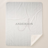 Elegant Name Monogram & Thin Gray Ombre Stripes Sherpa Deken (Voorkant)