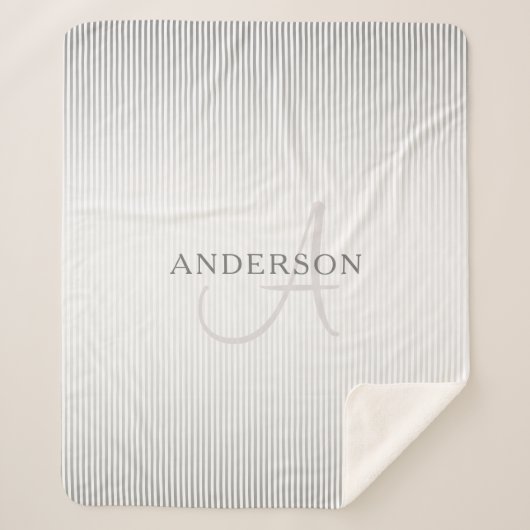 Elegant Name Monogram & Thin Gray Ombre Stripes Sherpa Deken (Voorkant)