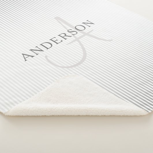 Elegant Name Monogram & Thin Gray Ombre Stripes Sherpa Deken (3/4)