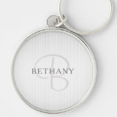 Elegant Name Monogram & Thin Gray Ombre Stripes Sleutelhanger (Voorkant)
