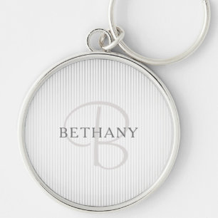 Elegant Name Monogram & Thin Gray Ombre Stripes Sleutelhanger