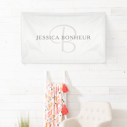 Elegant Name Monogram & Thin Gray Ombre Stripes Spandoek (Insitu)