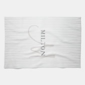 Elegant Name Monogram & Thin Gray Ombre Stripes Theedoek (Horizontaal)