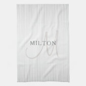Elegant Name Monogram & Thin Gray Ombre Stripes Theedoek (Verticaal)
