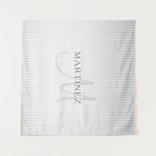 Elegant Name Monogram & Thin Gray Ombre Stripes Wandkleed (Voorkant (horizontaal))