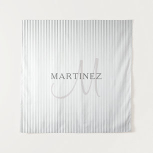 Elegant Name Monogram & Thin Gray Ombre Stripes Wandkleed