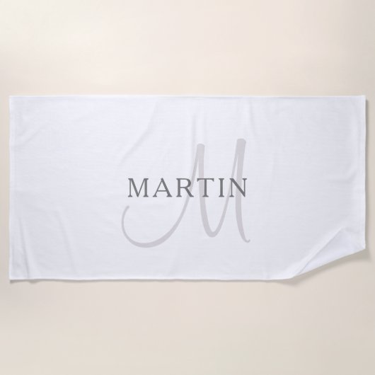 Elegant Name Monogram & White & Grey Strandlaken (Voorkant)