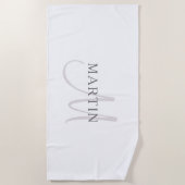 Elegant Name Monogram & White & Grey Strandlaken (Voorkant)