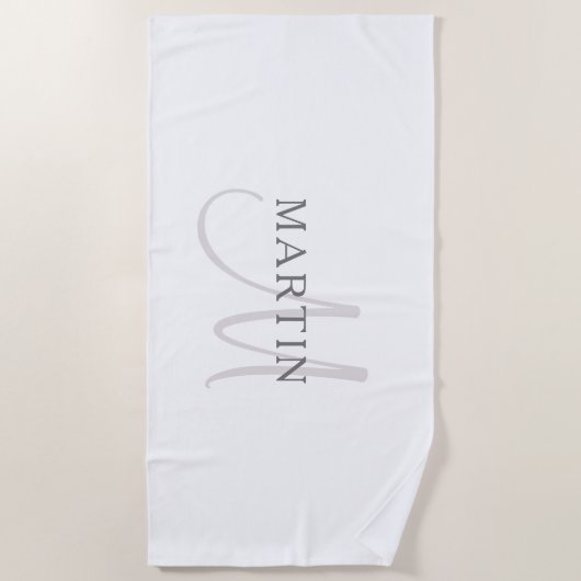 Elegant Name Monogram & White & Grey Strandlaken (Voorkant)
