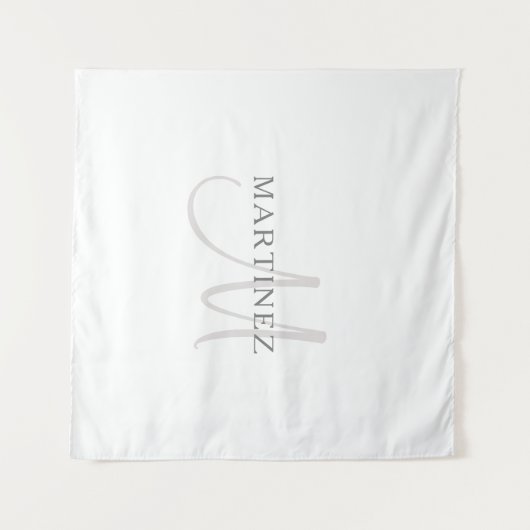 Elegant Name Monogram & White & Grey Wandkleed (Voorkant (horizontaal))