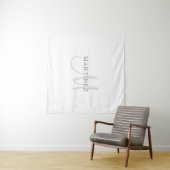 Elegant Name Monogram & White & Grey Wandkleed (In Situ (horizontaal))