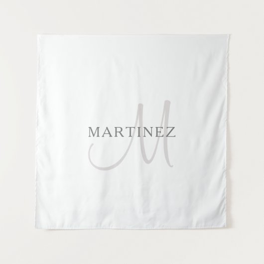 Elegant Name Monogram & White & Grey Wandkleed (Voorkant)