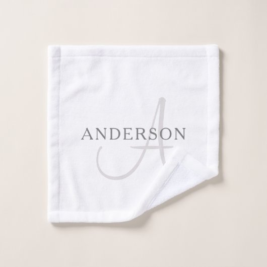 Elegant Name Monogram | Wit en grijs Bad Handdoek (Wasdoekje)