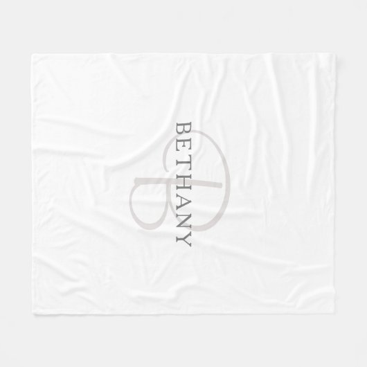 Elegant Name Monogram | Wit en grijs Fleece Deken (Voorkant (Horizontaal))