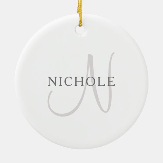 Elegant Name Monogram | Wit en grijs Keramisch Ornament (Achterkant)