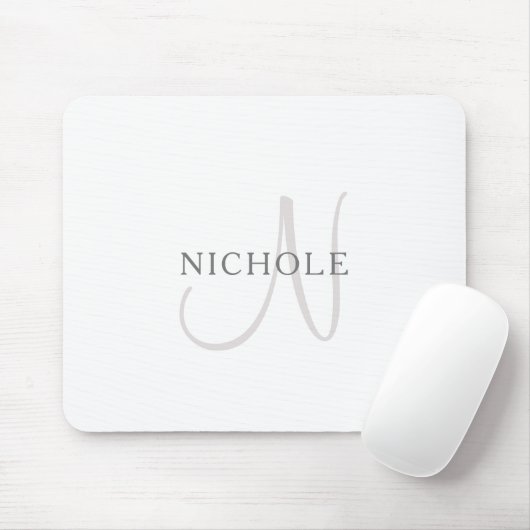 Elegant Name Monogram | Wit en grijs Muismat (Met muis)