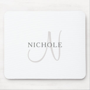 Elegant Name Monogram   Wit en grijs Muismat