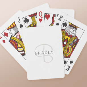 Elegant Name Monogram   Wit en grijs Pokerkaarten