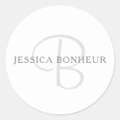 Elegant Name Monogram | Wit en grijs Ronde Sticker (Voorkant)