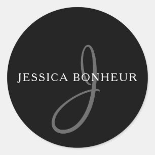 Elegant Name Monogram   Wit en grijs Ronde Sticker